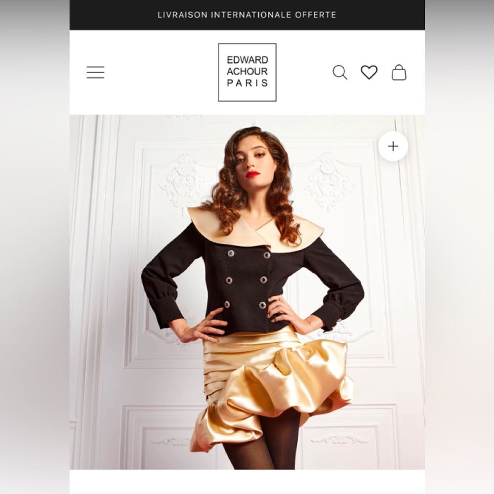 Edward Achoue Paris BLOUSE COURTE NOIRE AVEC COL BERTHE